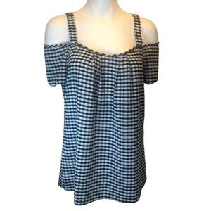 Denver Hayes Black  White Checkered Cold-Shoulder Top Size Medium